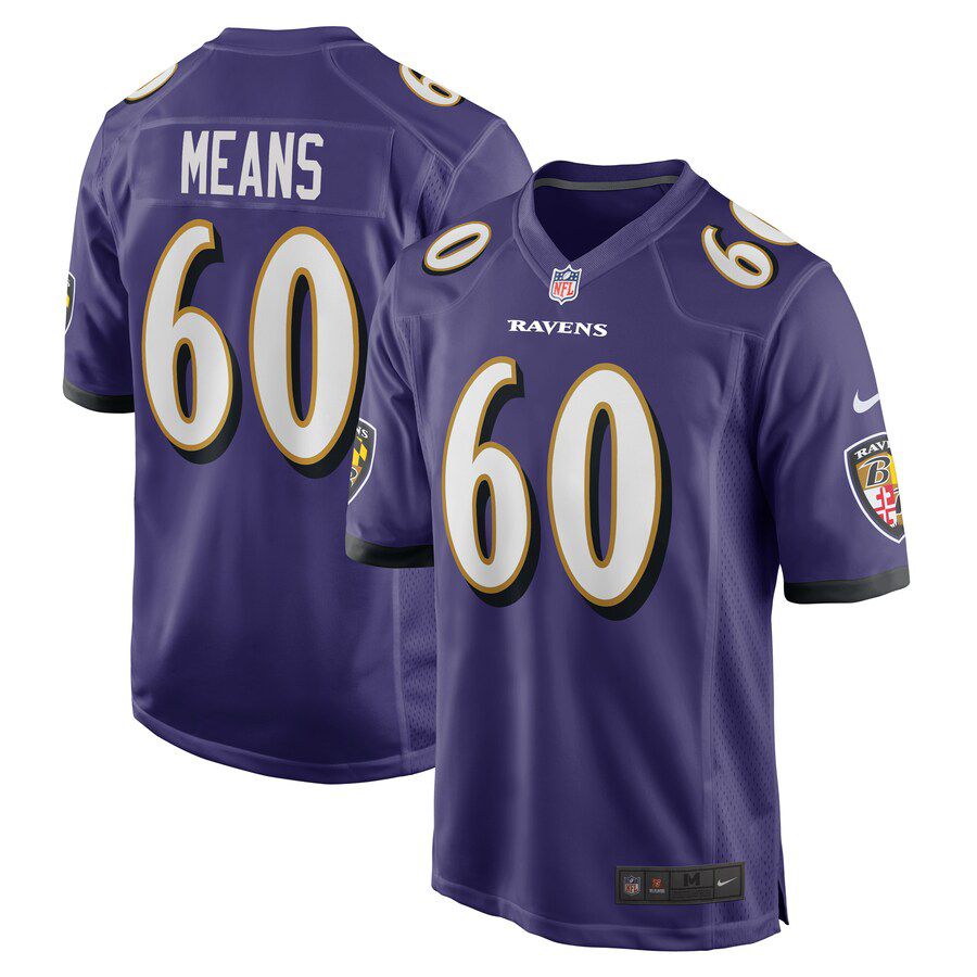 Men Baltimore Ravens 60 Steven Means Nike Purple Game Player NFL Jersey